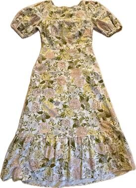 Who What Wear Midi Dress Womens XS Ivory Floral Puff Sleeve Cottagecore